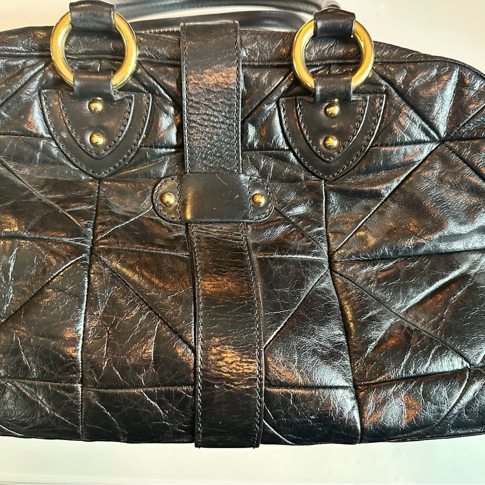 Marc Jacobs Y2K Black Quilted Patchwork Leather Venetia Handbag Gold Chain - Picture 7 of 12